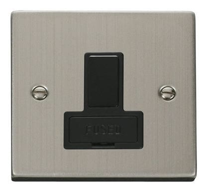 Stainless Steel - Black Inserts Stainless Steel 13A Fused Connection Unit Switched - Black Trim