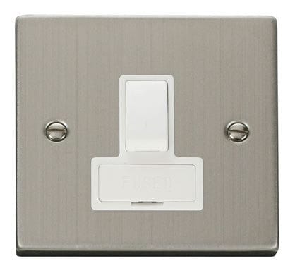 Stainless Steel - White Inserts Stainless Steel 13A Fused Connection Unit Switched - White Trim
