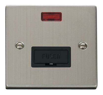 Stainless Steel - Black Inserts Stainless Steel 13A Fused Connection Unit With Neon - Black Trim
