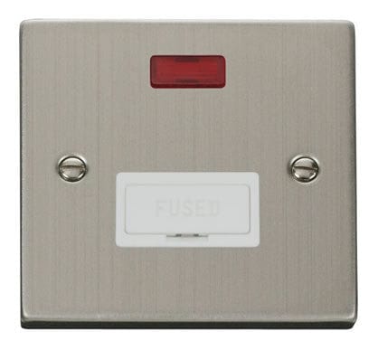 Stainless Steel - White Inserts Stainless Steel 13A Fused Connection Unit With Neon - White Trim