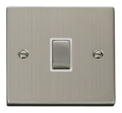 Stainless Steel - White Inserts Stainless Steel 1 Gang 20A Ingot DP Switch - White Trim