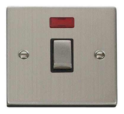 Stainless Steel - Black Inserts Stainless Steel 1 Gang 20A Ingot DP Switch With Neon - Black Trim