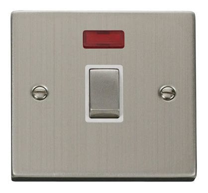 Stainless Steel - White Inserts Stainless Steel 1 Gang 20A Ingot DP Switch With Neon - White Trim
