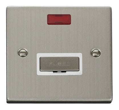 Stainless Steel - White Inserts Stainless Steel 13A Fused Ingot Connection Unit With Neon - White Trim