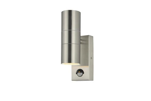 Outdoor Lighting Zinc Leto Stainless Steel GU10 2 Light Up & Down Wall Fitting with PIR