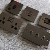 Black Nickel 2 Gang 13A Twin Double Switched Plug Socket - Black Trim - SE Home