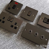 Black Nickel - Black Inserts Black Nickel 2 Gang 13A DP Ingot Twin Double Switched Plug Socket - Black Trim