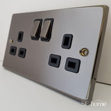 Black Nickel - Black Inserts Black Nickel 13A Fused Connection Unit Switched With Neon - Black Trim