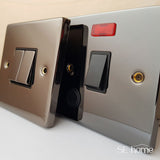 Black Nickel 2 Gang 13A Twin Double Switched Plug Socket - Black Trim - SE Home