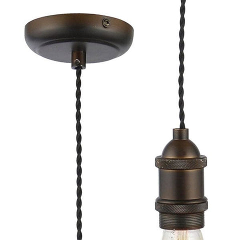 Inlight - Vintage Style Braided Black Cable Ceiling Pendant - Antique Bronze