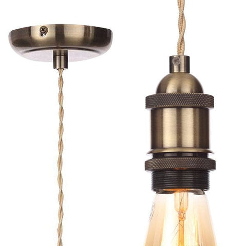 Inlight - Vintage Style Braided Champagne Cable Ceiling Pendant - Antique Brass - SE Home