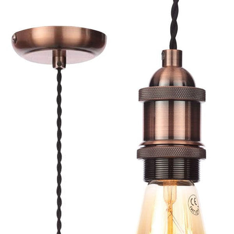 Inlight - Vintage Style Braided Black Cable Ceiling Pendant - Antique Copper - SE Home
