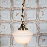 Frith Brass Opaque Retro Glass Schoolhouse Stairwell Pendant Light - SE Home