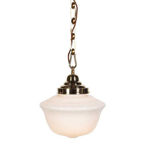 Pendant Lights Frith Brass Opaque Retro Glass Schoolhouse Stairwell Pendant Light