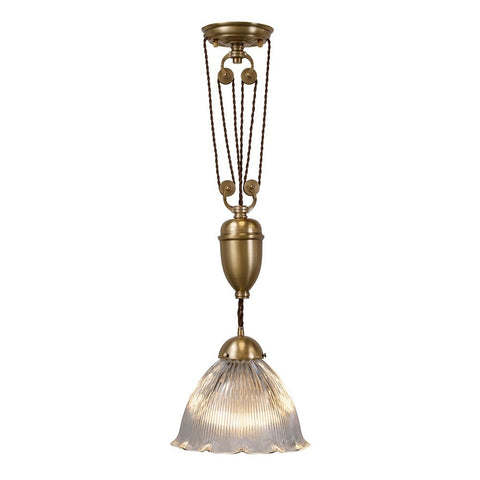 D'Arblay Brass French Rise and Fall Large Scalloped Dome Dining Room Pendant Light - SE Home