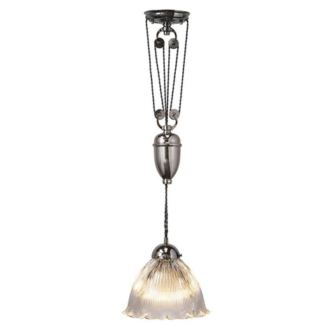 D'Arblay Nickel French Rise and Fall Large Scalloped Dome Dining Room Pendant Light - SE Home