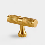 T Bar Knurled Brass Cupboard Door Handle - Satin Brass - SE Home
