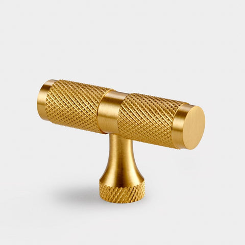 T Bar Knurled Brass Cupboard Door Handle - Satin Brass - SE Home