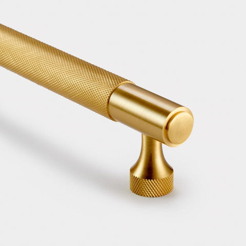 Knurled Brass Cupboard Bar Handle - Satin Brass - Hole Centre 128mm - SE Home