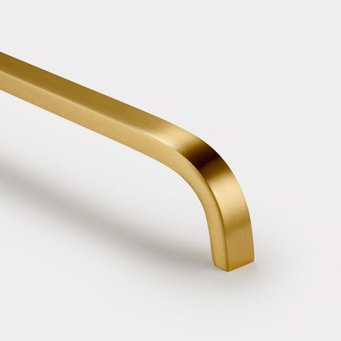 Handles Curved Brass Cupboard Bar Handle - Satin Brass - Hole Centre 96mm