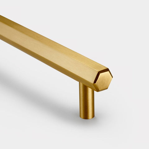 Hexagonal Brass Cupboard Bar Handle - Satin Brass - Hole Centre 128mm - SE Home