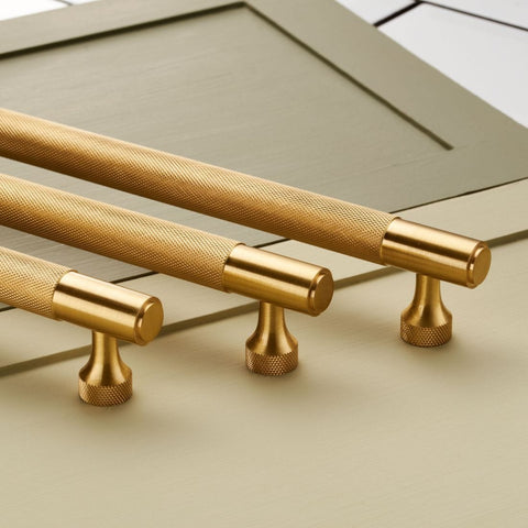 Knurled Brass Cupboard Bar Handle Satin Brass Hole Centre 160mm Knurled Brass Cupboard Bar Handle Satin Brass Hole Centre 160mm