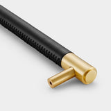 Black Leather Wrapped Brass Cupboard Bar Handle - Satin Brass - Hole Centre 320mm - SE Home