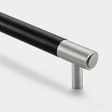 Black Leather Wrapped Brass Cupboard Bar Handle - Silver - Hole Centre 160mm - SE Home