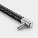 Black Leather Wrapped Brass Cupboard Bar Handle - Silver - Hole Centre 160mm - SE Home