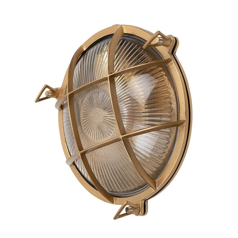 Carlisle Grid Prismatic Glass Lacquered Brass IP66 Bulkhead Wall Light - The Outdoor & Bathroom Collection - SE Home