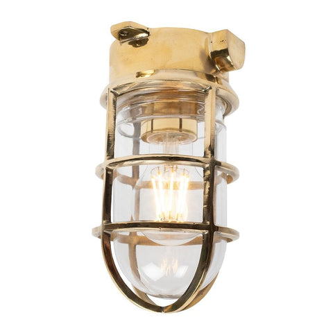 Industrial & Nautical Wall Lights Kemp Polished Brass Grid IP66 Ceiling Light - The Outdoor & Bathroom Collection