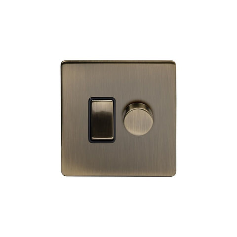 Screwless Antique Brass Dimmer and Rocker Switch Combo (2 Way Switch & 400w Trailing Dimmer) - SE Home