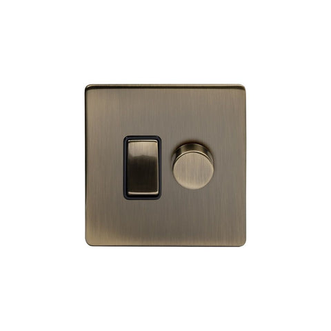 Screwless Antique Brass Dimmer and Rocker Switch Combo   (2 Way Switch & 400w Trailing Dimmer)