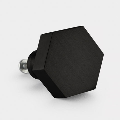Hexagon Brass Cupboard Door Knob Handle - Black - SE Home