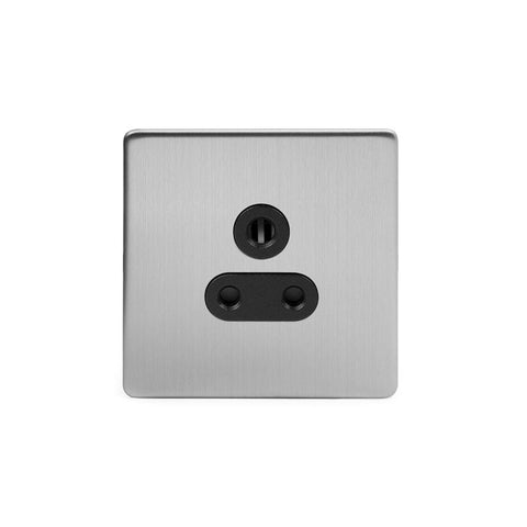 Screwless Brushed Chrome - Black Trim - Slim Plate Screwless Brushed Chrome 5 Amp Plug Socket Black Trim Unswitched