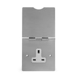 Screwless Brushed Chrome - White Trim - Slim Plate Soho Lighting - Screwless Brushed Chrome 13A 1 Gang Floor Socket Brushed Chrome