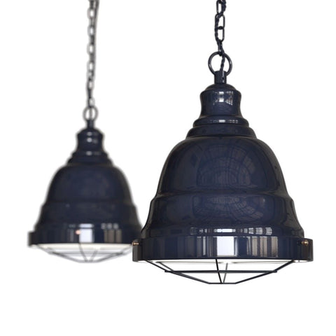 Hand Painted Iron Pendant Lights Ganton Vintage Cage Pendant Light Squid Ink Navy Blue