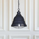 Hand Painted Iron Pendant Lights Ganton Vintage Cage Pendant Light Squid Ink Navy Blue