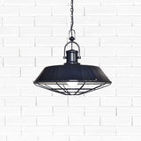 Hand Painted Iron Pendant Lights Brewer Cage Industrial Pendant Light Squid Ink Navy Blue