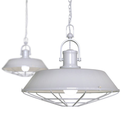 Hand Painted Iron Pendant Lights Brewer Cage Industrial  Pendant Light Pale Grey