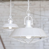 Hand Painted Iron Pendant Lights Brewer Cage Industrial  Pendant Light Pure White