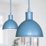 Hand Painted Iron Pendant Lights Wardour Industrial Bay Pendant Light Aston Blue