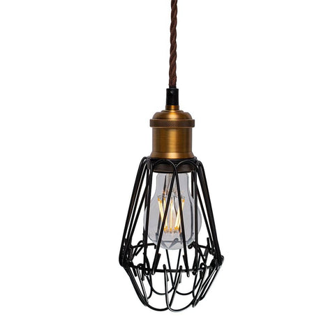 Denman Industrial Vintage Brass Caged Teardrop Pendant Light - SE Home