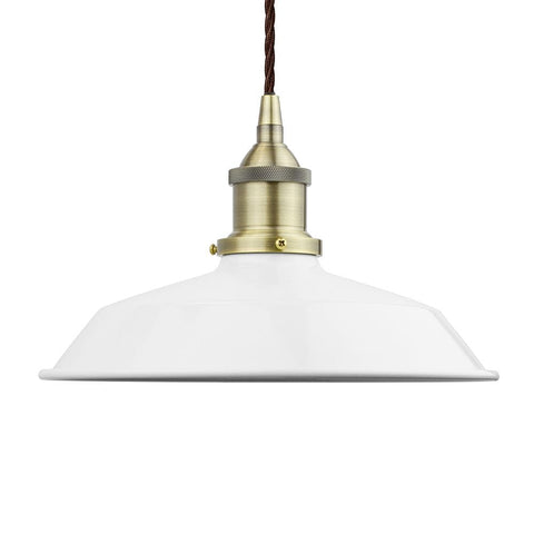 White Small Trinity Metal Painted Pendant Light - Antique Brass Lamp Holder & Ceiling Rose - SE Home