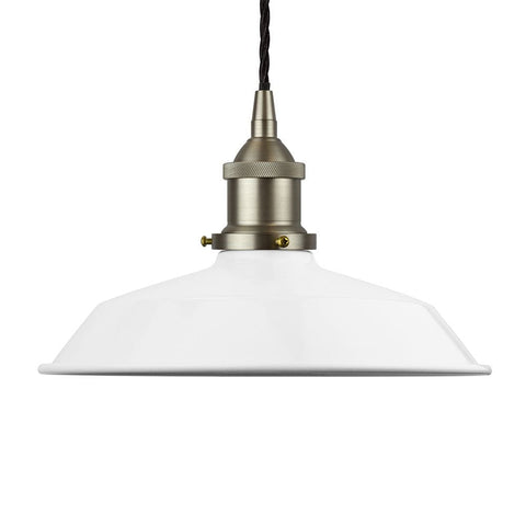 White Small Trinity Metal Painted Pendant Light - Brushed Chrome Lamp Holder & Ceiling Rose - SE Home