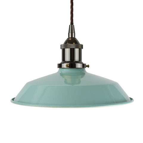 Duck Egg Blue Small Trinity Metal Painted Pendant Light - Black Nickel Lamp Holder & Ceiling Rose - SE Home