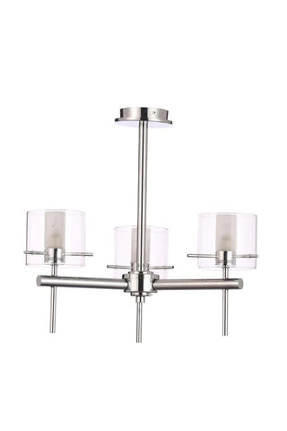 Gene 3 Light Semi Flush Bathroom Ceiling Fitting In Polished Chrome And Clear Glass Shades