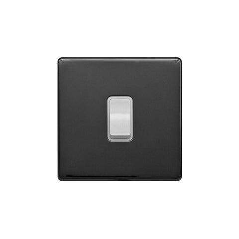 Screwless Black Nickel - White Trim - Raised Plate Screwless Raised - Black Nickel 1 Gang Intermediate Light Switch - White Trim