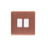 Screwless Raised - Brushed Copper 10A 2 Gang 2 Way Light Switch - White Trim - SE Home
