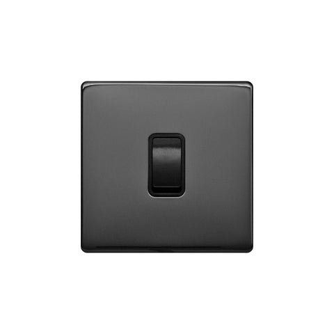 Screwless Black Nickel - Black Trim - Raised Plate Screwless Raised - Black Nickel 1 Gang Intermediate Light Switch - Black Trim